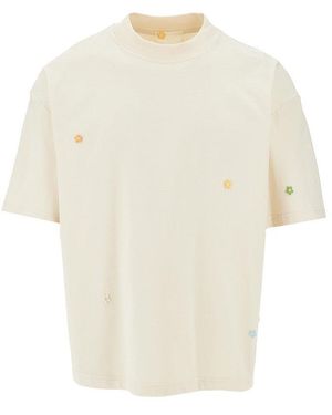 C.9.3 T-Shirt Boxy Con Fiorellini Ricamati Uomo - Bianco