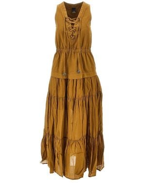 Pinko Cotton Flounced Maxi Dress - Natural