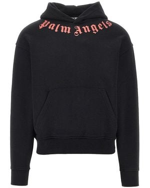 Palm Angels Felpa Con Cappuccio E Stampa Logo Uomo - Nero