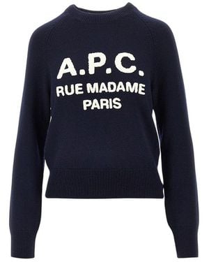 A.P.C. Terry-Stitch Logo Wool Jumper - Blue