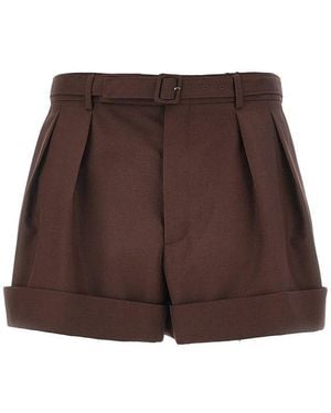 Saint Laurent Wool And Mohair Shorts With Belt - Brown