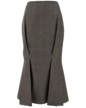 Prada Prince Of Wales Wool Midi Skirt - Grey