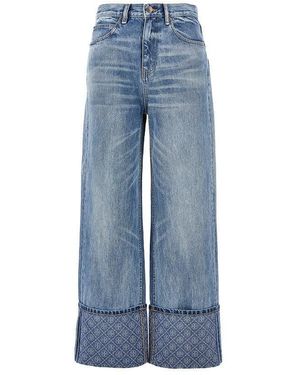 Tory Burch Straight Leg Jeans With T Monogram Motif - Blue