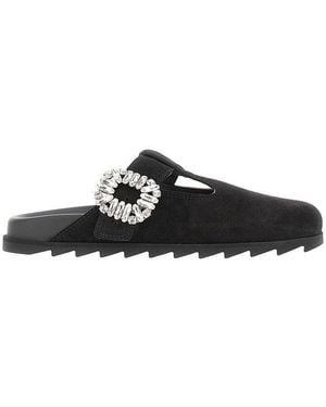 Roger Vivier 'Slidy Viv' Suede Leather Mules - Black