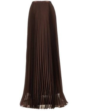 Valentino Pleated Crepe De Chine Maxi Skirt - Brown