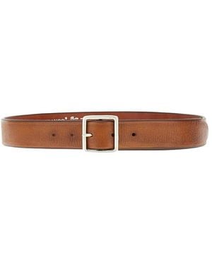 GIANNIFRANCO BELTS Leather Belt With Vintage Effect - Brown