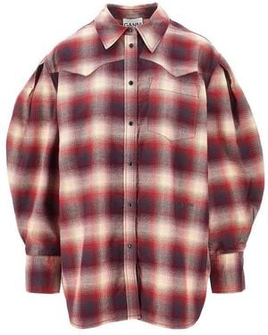 Ganni Cotton Flannel Shirt - Red