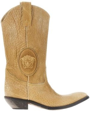 Versace 'Houston' Leather Boots - Natural