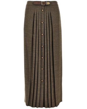 Etro Wool Long Skirt With Houndstooth Motif - Brown
