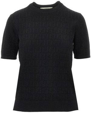Fendi Jacquard Ff Knitted T-Shirt - Black