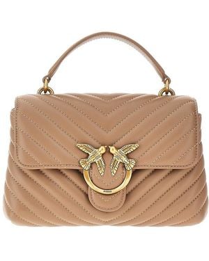 Pinko Chevron Nappa Leather Mini Love Lady Puff Bag - Brown