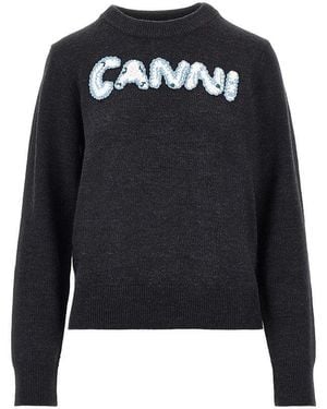 Ganni Cotton And Wool-Blend Jumper - Black