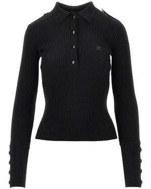 Courreges Ribbed Knit Polo Shirt - Black