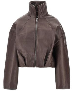 ROTATE BIRGER CHRISTENSEN Leather Boxy Jacket - Brown