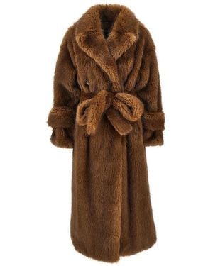 BB COUTURE 'Farrah' Faux Fur Long Trench Coat - Brown