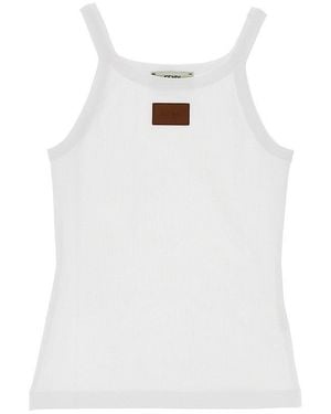 Fendi Ribbed Tank Top With Leather Patch - White