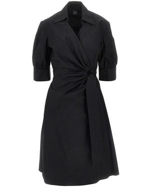 Pinko Stretch Cotton Wrap-Over Midi Dress - Black