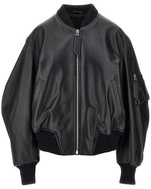 The Attico 'Anja' Leather Bomber Jacket - Black