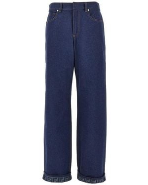 Fendi Wide Leg Jeans With Ff Back - Blue
