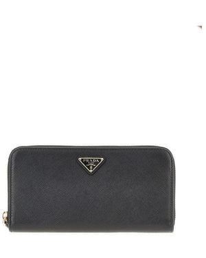 Prada Saffiano Leather Zip-Around Wallet - Black