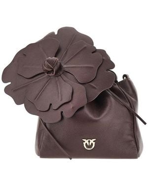 Pinko Nappa Leather Bucket Bag With Flower - Brown