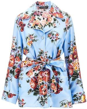 Dolce & Gabbana Flowers Print Silk Vanity Shirt - Blue