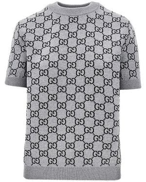 Gucci Reversible Jacquard Wool T-Shirt - Grey