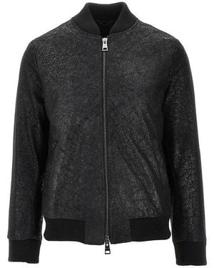 Dacute Sheep Leather Bomber Jacket - Black