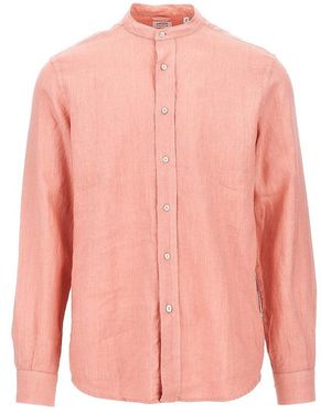 Aspesi Linen Shirt With Mandarin Collar - Pink