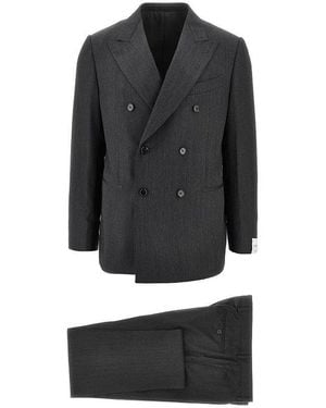 Caruso Wool Double-Breasted 'Norma' Suit - Black