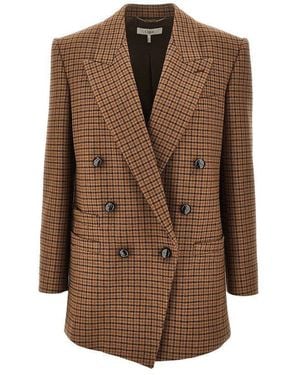 Chloé Houndstooth Wool Double-Breasted Jacket - Brown