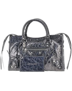 Balenciaga Metallized Arena Leather Small 'Le City' Bag - Blue