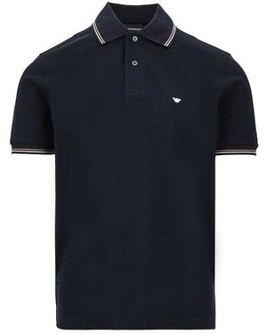 Emporio Armani Eagle Embroidery Stretch Piquet Polo Shirt - Blue