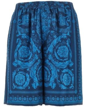 Versace Barocco Print Silk Shorts - Blue