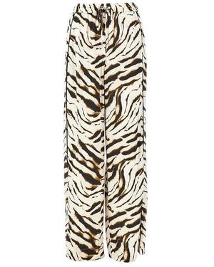 Ganni Satin Trousers With Zebra-Striped Print - White