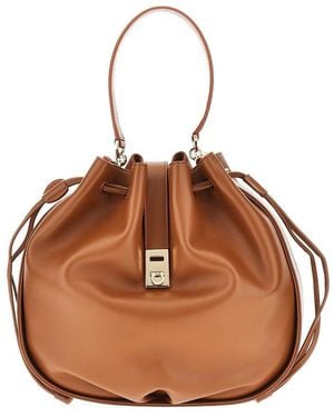 Ferragamo 'Hug' Leather Bucket Bag - Brown