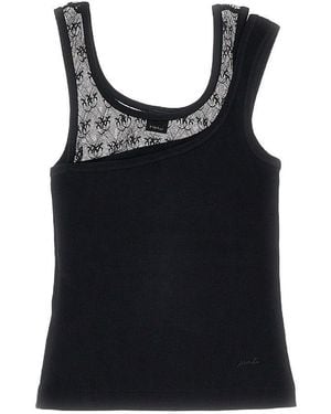 Pinko Ribbed Jersey And Love Birds Lace Tank Top - Black