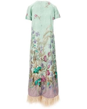 La DoubleJ 'Swing' Silk Dress With Feathers - Green