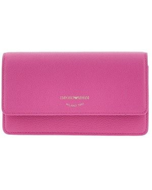 Emporio Armani Grained Leather Clutch With Chain - Pink