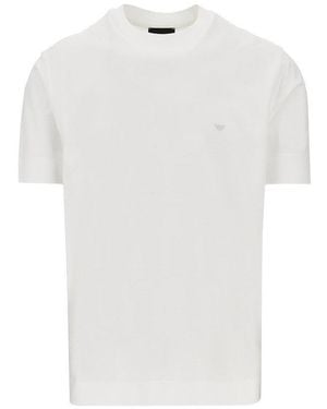 Emporio Armani Lyocell And Cotton Blend T-Shirt With Logo - White