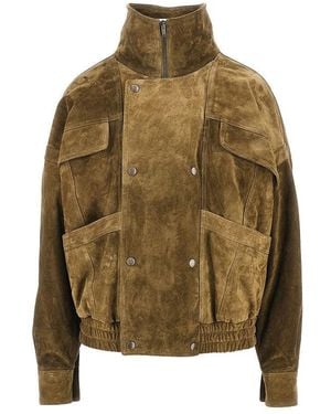 Saint Laurent Oversized Suede Leather Bomber Jacket - Green