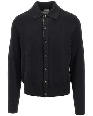 Burberry Wool Cardigan With Check Trimming - Black