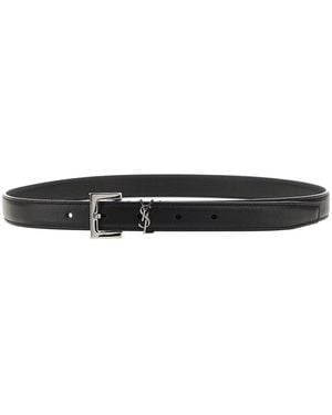 Saint Laurent Ysl Detail Leather Belt - Black