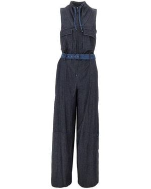 Emporio Armani Lightweight Denim Jumpsuit With Belt - Blue