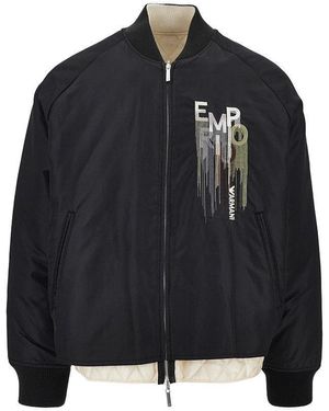 Emporio Armani Nylon Bomber Jacket With Logo Embroidery - Black