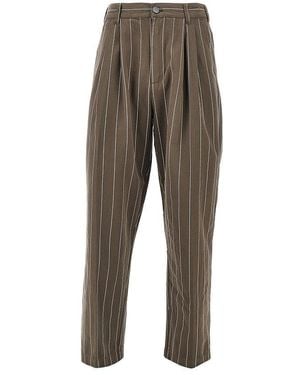 Obey 'Foster' Pinstriped Trousers With Darts - Brown