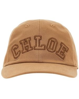 Chloé Logo Embroidery Cotton Baseball Cap - Natural