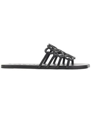 Loewe 'Anagram Petal' Leather Slides - Black