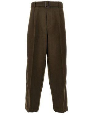 Emporio Armani Wool And Cashmere Trousers With Belt - Green