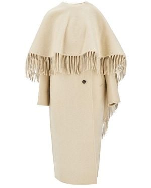 Rohe Double Coat With Fringed Scarf - Natural